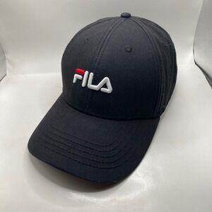 FILA Fila Embroidered Logo Dad Hat Cap Unisex OSFM Black Cotton Strapback Retro